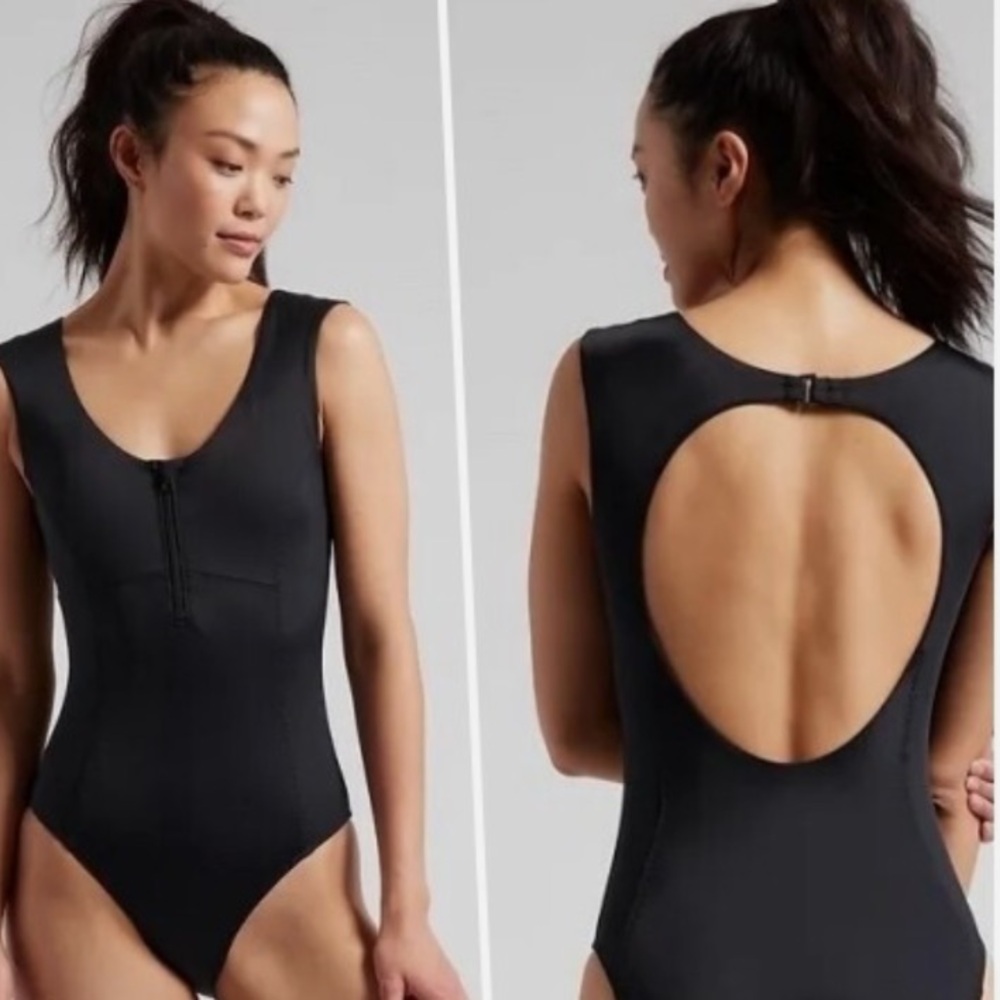 Athleta Deep Sea One Piece Zipper Swimsuit Black Color Size Small.